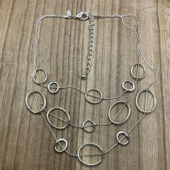 Chico's Silver Tone Round Rings Multi Strands Necklace - Picture 2 of 8
